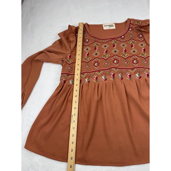 Savanna Jane Babydoll Embroidered Top Women Medium Orange Preppy 100% Polyester - Picture 6 of 8
